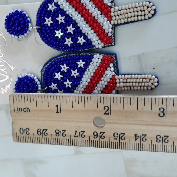 SEED BEAD STARS AND STRIPES EARRING #2 - Picture 4 of 6